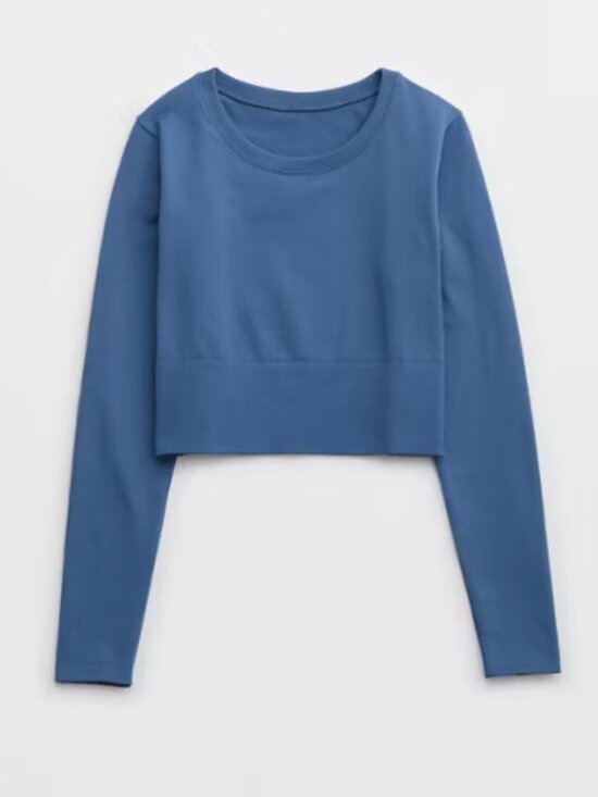 aerie Tops - OFFLINE By Aerie Sidewalk Seamless Long Sleeve Cropped T-Shirt Blue • Size S